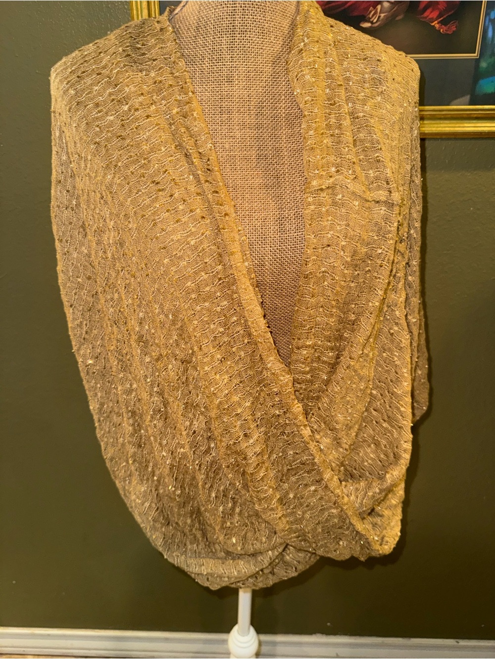 Shimmery Gold Knit Infinity Scarf